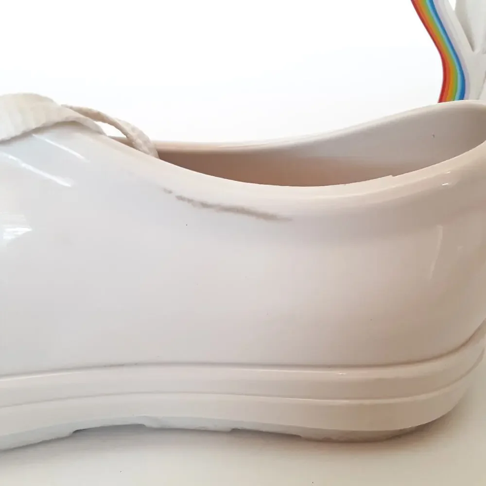 Mini Melissa White Rainbow Stripe Gel Sneakers Girls 2 Lace Up Mel by Melissa